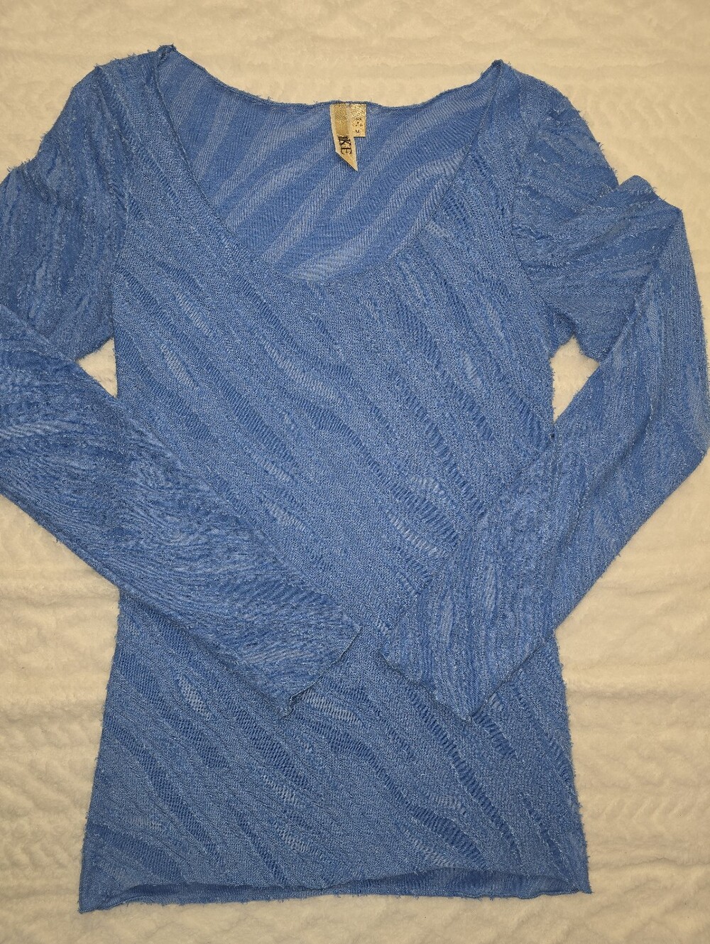 BKE Textured Knit Top Blue Long Sleeve Scoop Neck Fitted Pullover Y2K Inspired M